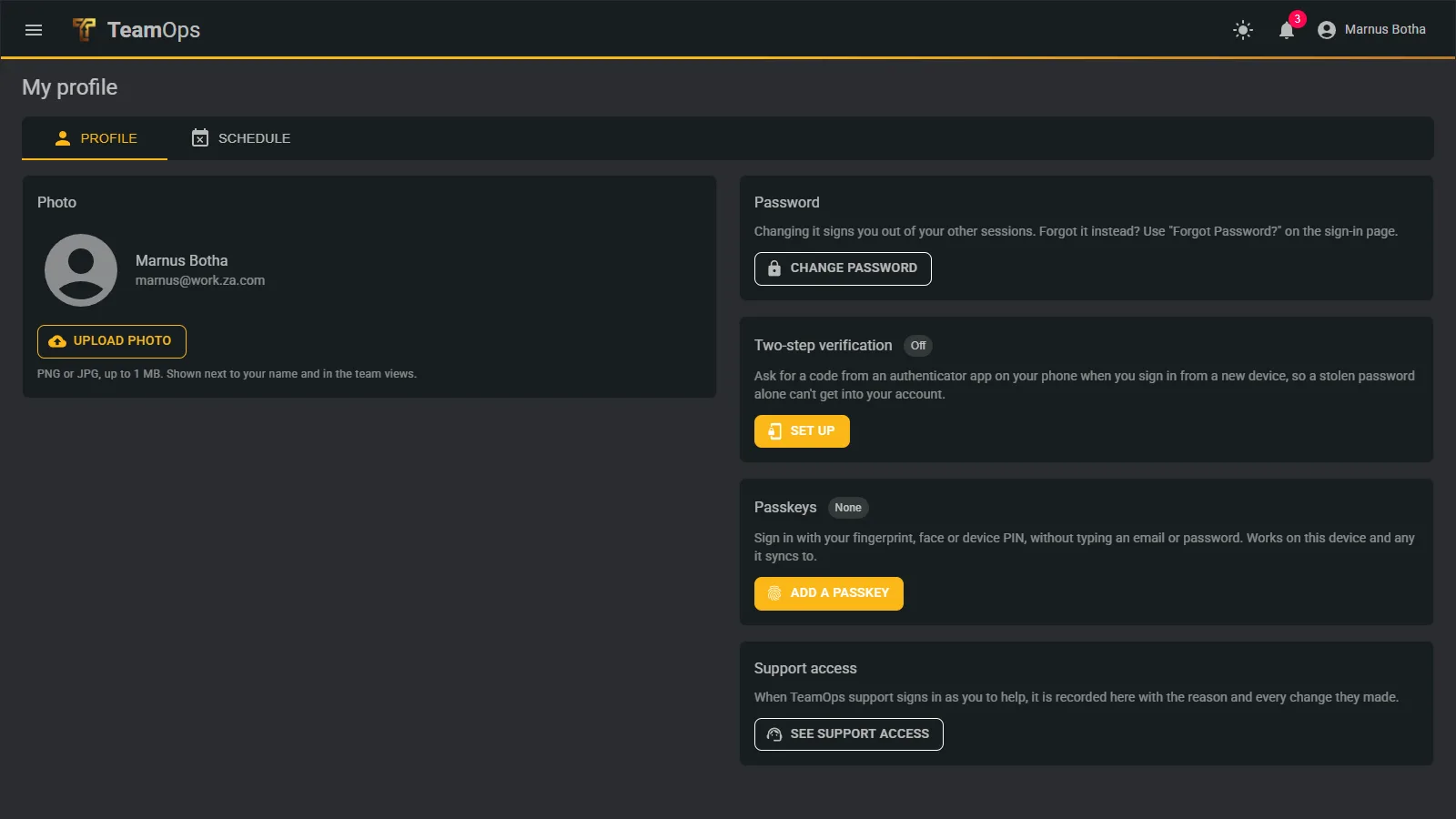 The profile page with sign-in security